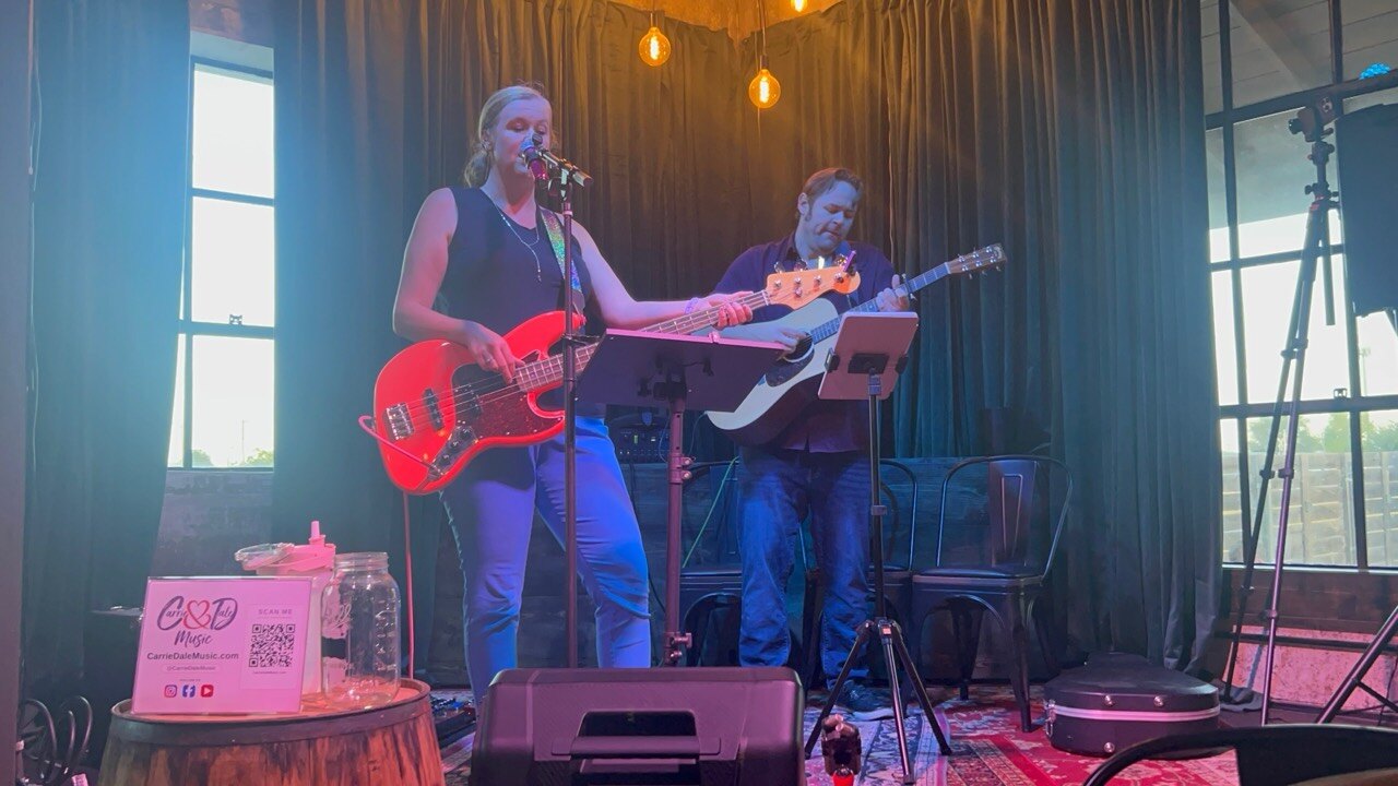 We perform at The Old Icehouse, with Carrie singing and playing bass and Dale on guitar.